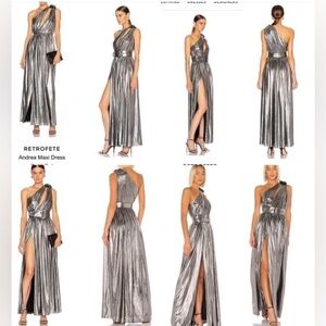 Retrofete Andrea Silver One-Shoulder Maxi Dress Size S
